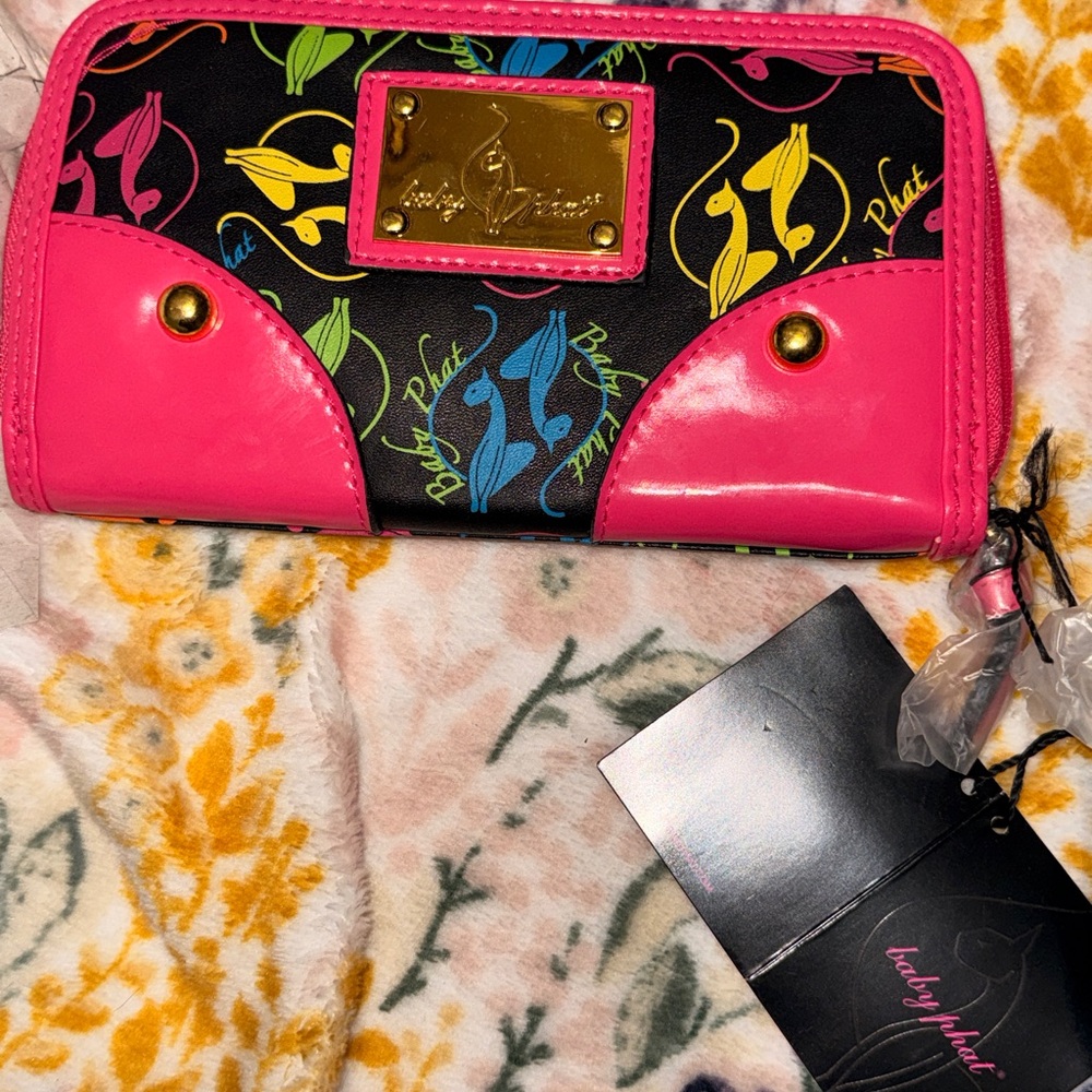 Baby Phat Black Patent Tote and Wallet with Hot Pink Trim & Multicolor Logo - Picture 9 of 16